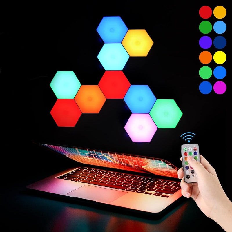 Vcwtty Hexagon Lights, Smart LED Wall Lights with Remote, 13 Colors Touch-Sensitive DIY Modular Assembled RGB Wall Panels, Hex Light with USB-Power for Autism, Game Room Decor, Party (10 Pack) - Image 4